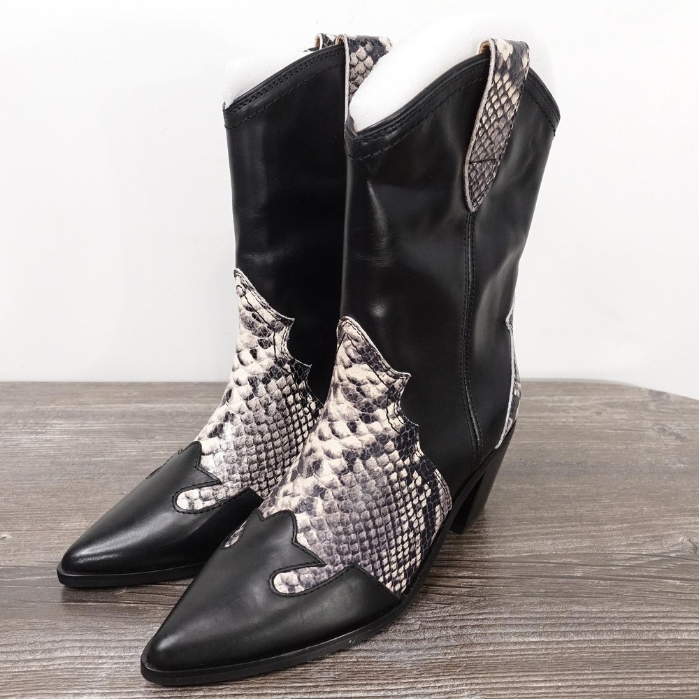 New! Frye Sara Wingtip Boots Womens Size 6M Black Snake Western Mid Calf